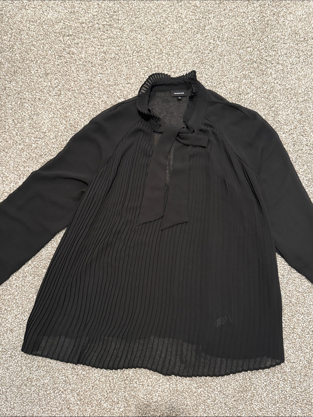Who What Wear Black Pleated Ruffle Neck Tie Blouse Long Sleeve L